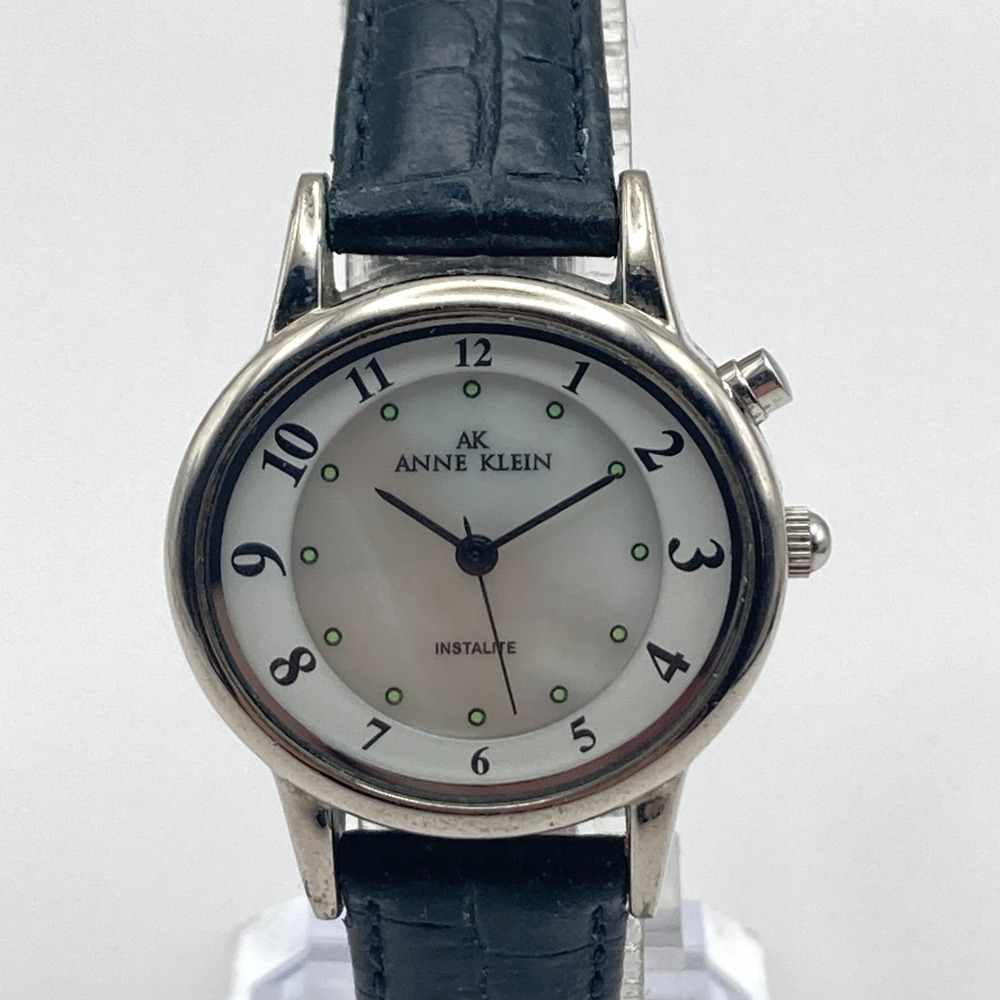 Anne Klein Instalite Watch Women 30mm Silver Tone MOP Leather New Battery 8"